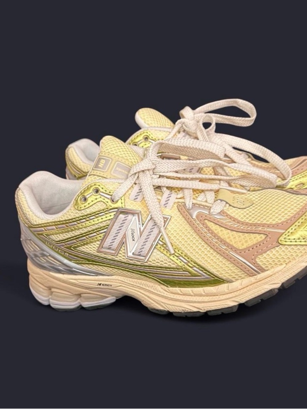 New Balance Women’s Pale Yellow and Cream Mesh Running Shoes